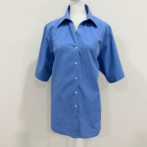 Land ‘s End Women’s Blouse Short Sleeve Blue Button Front  Size 18W - Picture 1 of 8